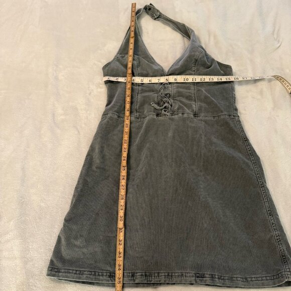Urban Outfitters Alejandra Grey Corduroy Halter Open Back Mini Dress Size Large - Picture 6 of 7
